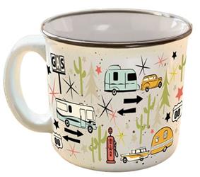 Mug; Travel Mug; Wanderlust White; With Handle; 15 Ounce Capacity; Dishwasher/ Microwave Safe; Ceramic (CC-004C)